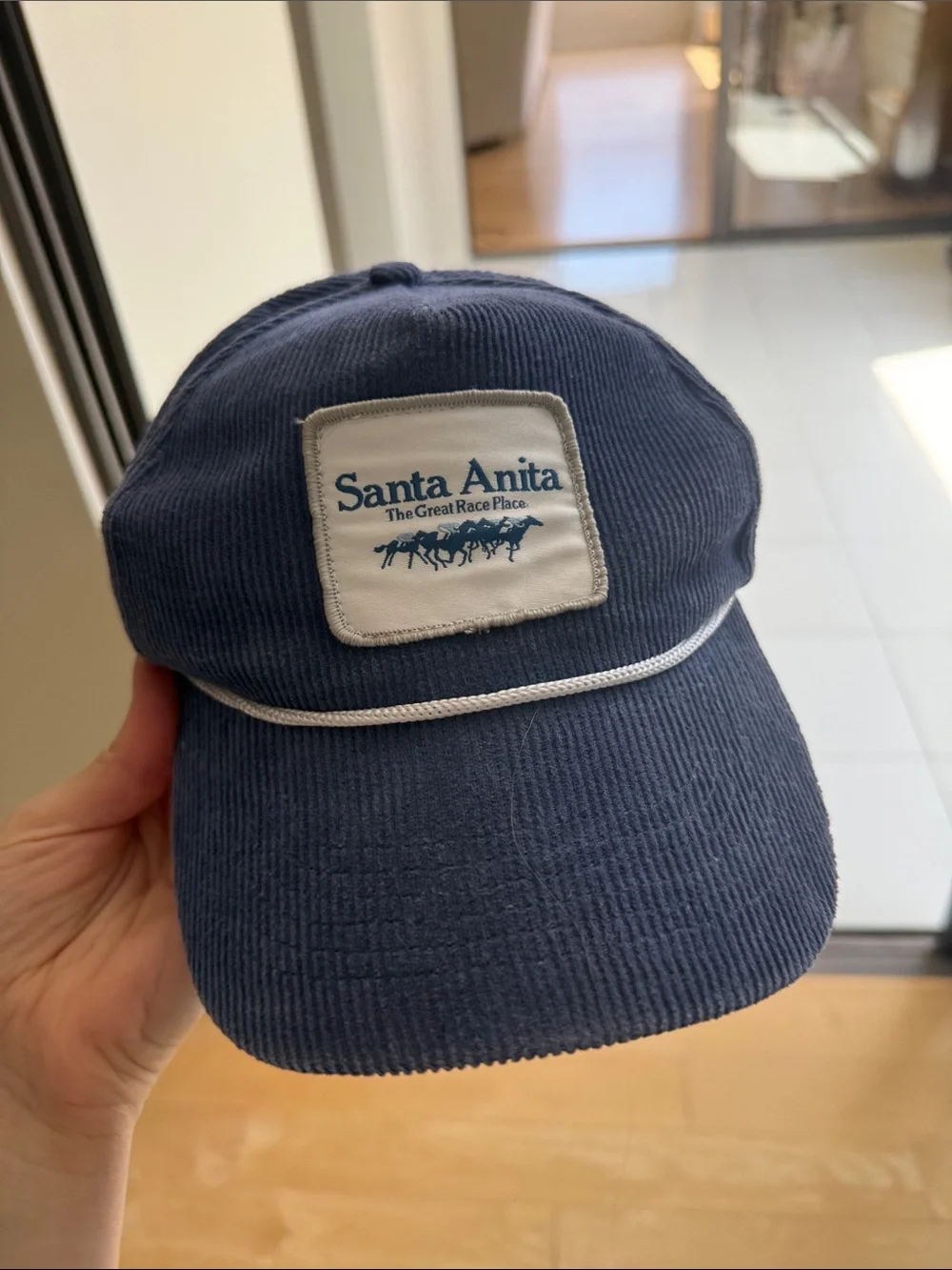 Santa Anita Navy Corduroy Baseball Cap with White Trim Unisex